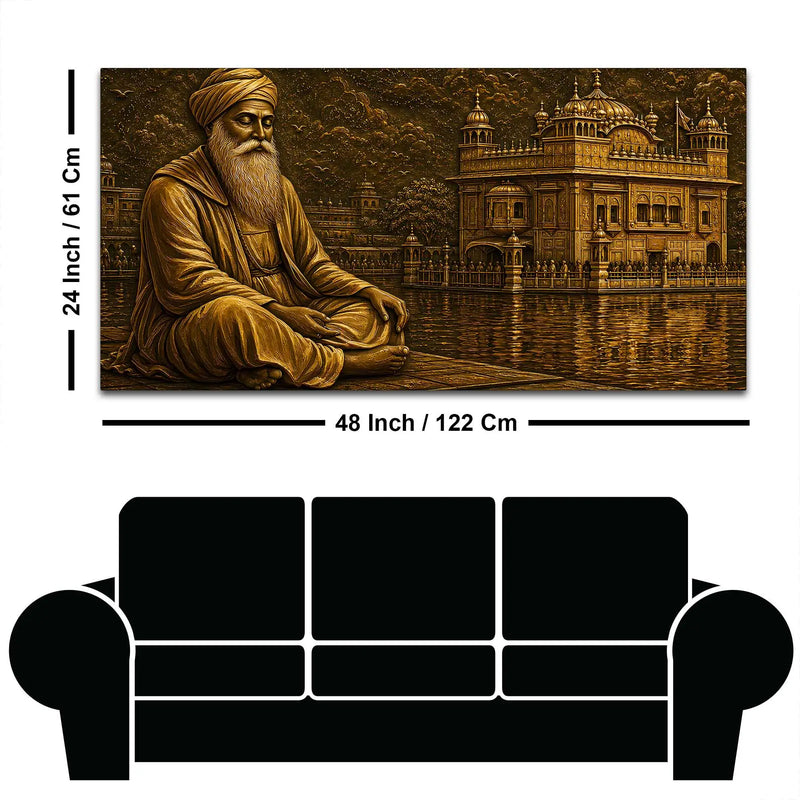 Guru Nanak Dev Ji & Golden Temple Metallic Look 3D Canvas Wall Painting