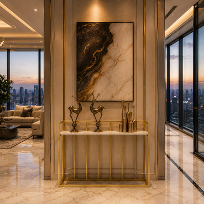 Hallway Rectangular White Marble Console Table