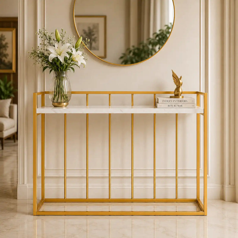 Hallway Rectangular White Marble Console Table