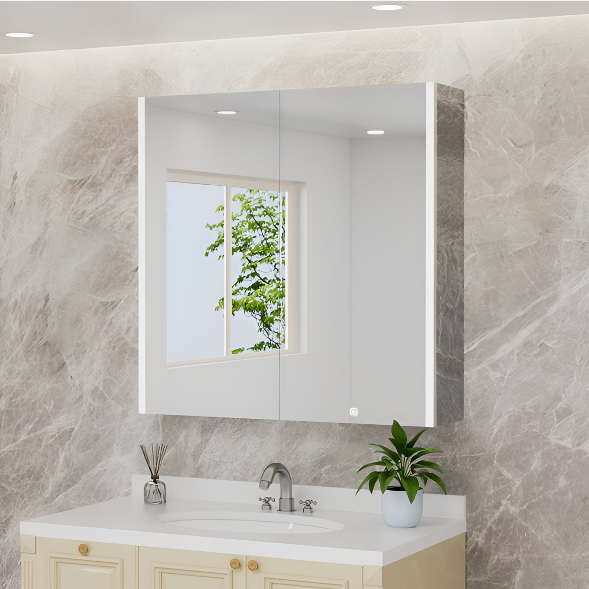 HaloLine Ambient Side Glow LED Mirror with Storage Cabinet