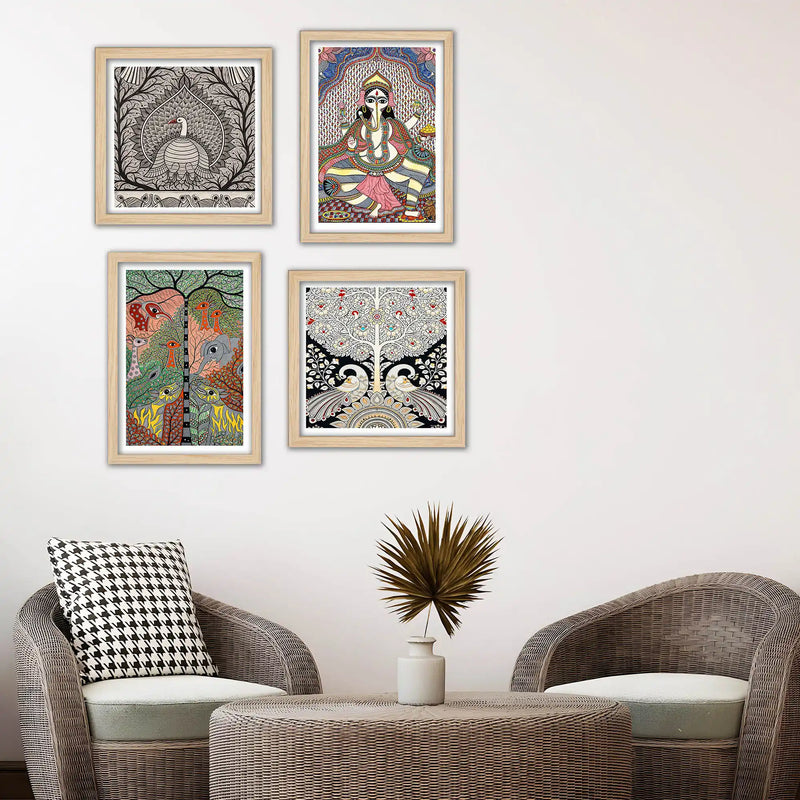 Handcrafted Madhubani Wall Art Frame Set of 4