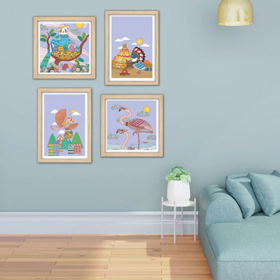 Handcrafted Style Bird Wall Art Frame Set of 4