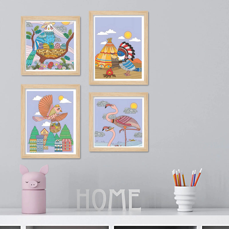 Handcrafted Style Bird Wall Art Frame Set of 4