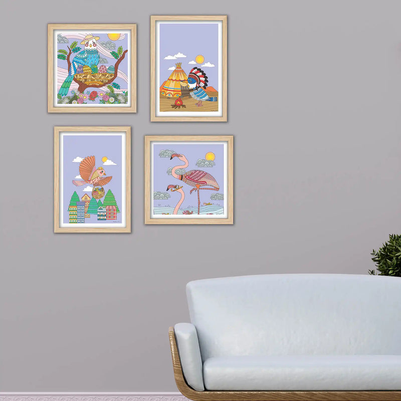 Handcrafted Style Bird Wall Art Frame Set of 4