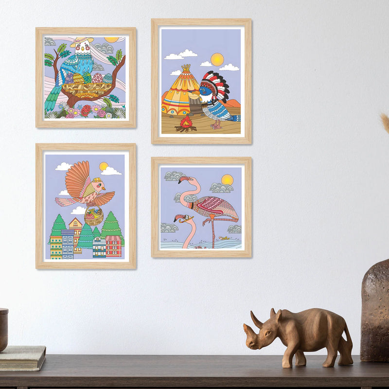 Handcrafted Style Bird Wall Art Frame Set of 4