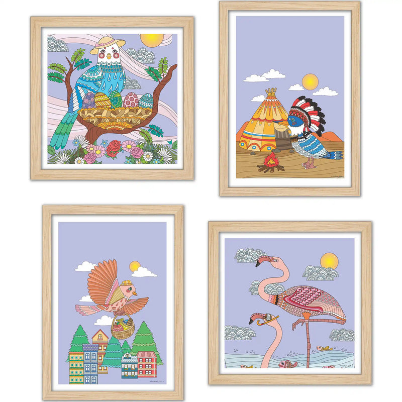 Handcrafted Style Bird Wall Art Frame Set of 4