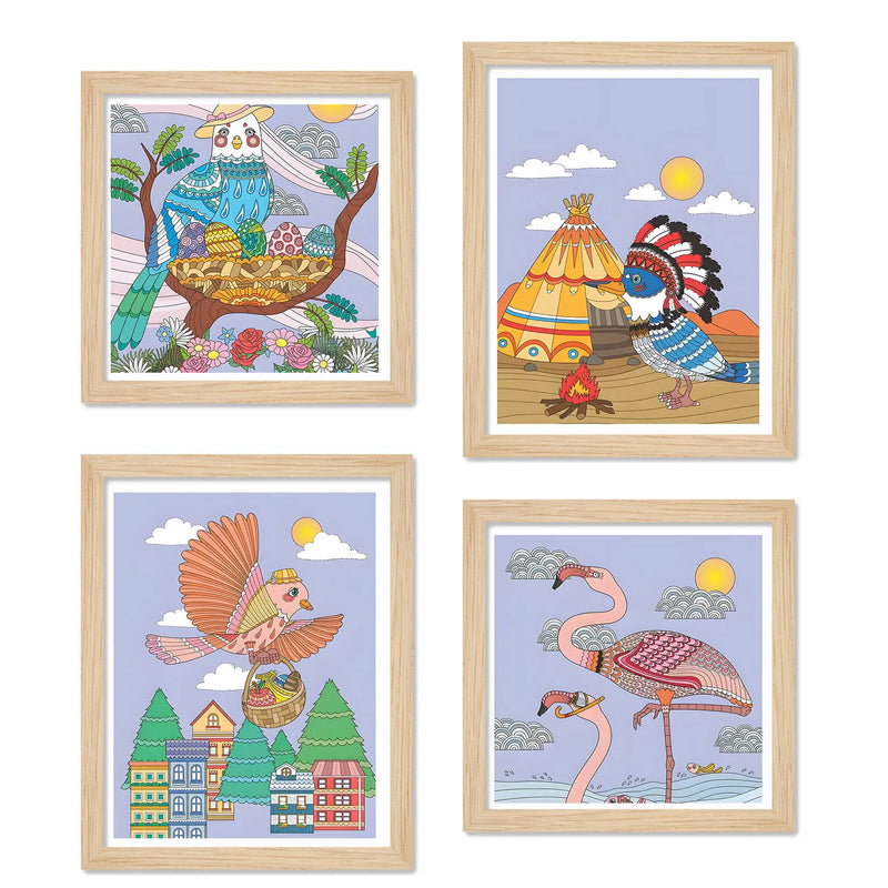Handcrafted Style Bird Wall Art Frame Set of 4