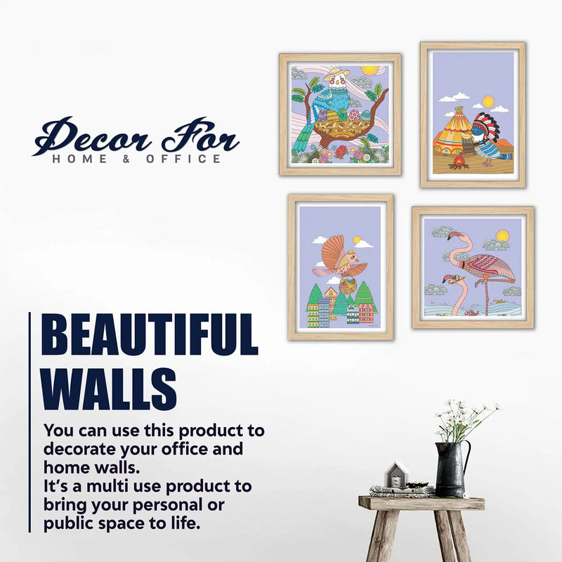 Handcrafted Style Bird Wall Art Frame Set of 4