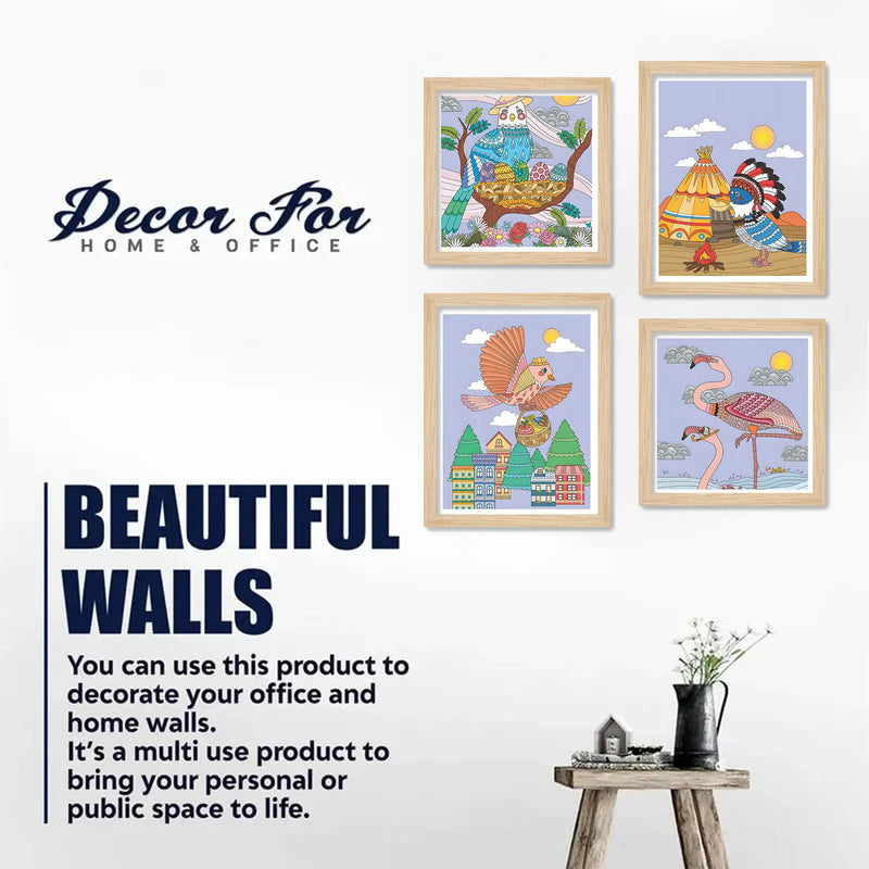Handcrafted Style Bird Wall Art Frame Set of 4