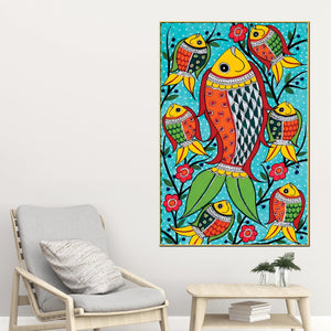 handcrafted-style-fish-canvas-painting-traditional-indian-wall-painting