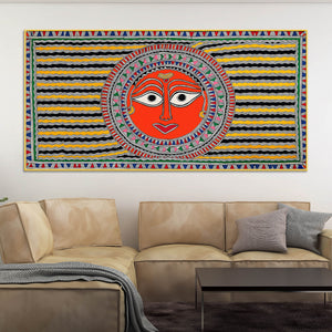 Handcrafted Style Indian Sun Face Canvas Wall Décor Painting