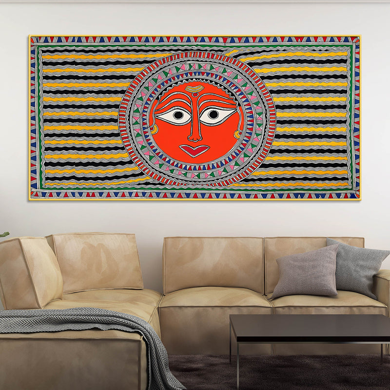 Handcrafted Style Indian Sun Face Canvas Wall Décor Painting