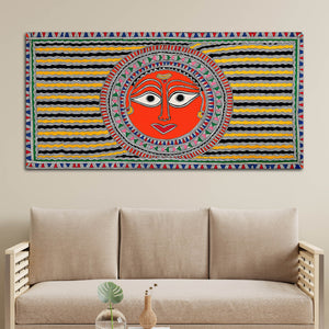 Handcrafted Style Indian Sun Face Canvas Wall Décor Painting