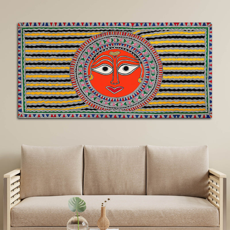 Handcrafted Style Indian Sun Face Canvas Wall Décor Painting