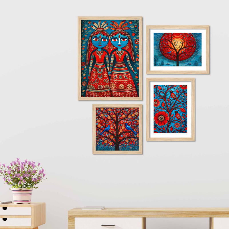 Handcrafted Style Indian Wall Frame Set of Four