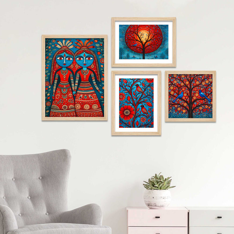 Handcrafted Style Indian Wall Frame Set of Four