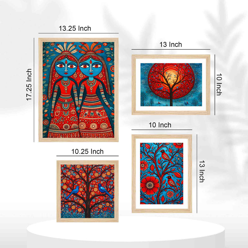 Handcrafted Style Indian Wall Frame Set of Four