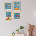 Handcrafted Style Krishna Wall Art Frame Set of 4 for Cultural Decor