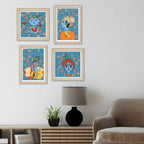Handcrafted Style Krishna Wall Art Frame Set of 4 for Cultural Decor