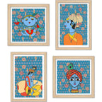 Handcrafted Style Krishna Wall Art Frame Set of 4 for Cultural Decor