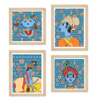 Handcrafted Style Krishna Wall Art Frame Set of 4 for Cultural Decor