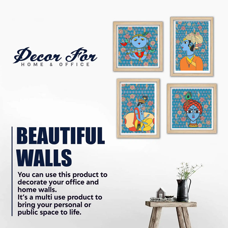 Handcrafted Style Krishna Wall Art Frame Set of 4 for Cultural Decor