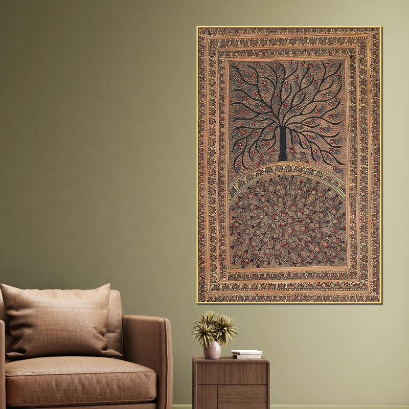 Handcrafted Style Madhubani Canvas Painting for Home Decor