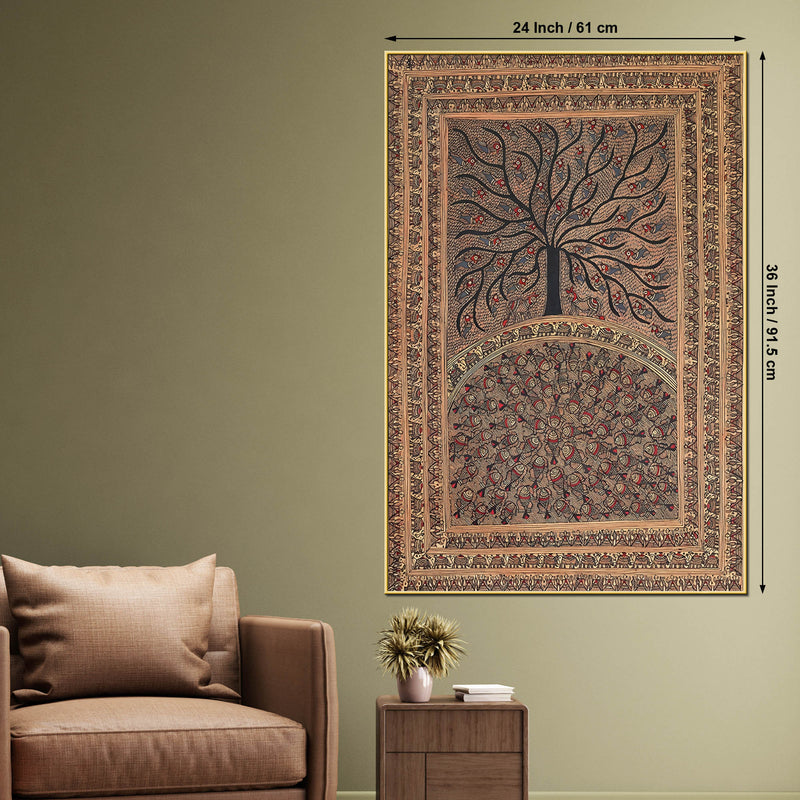 Handcrafted Style Madhubani Canvas Painting for Home Decor