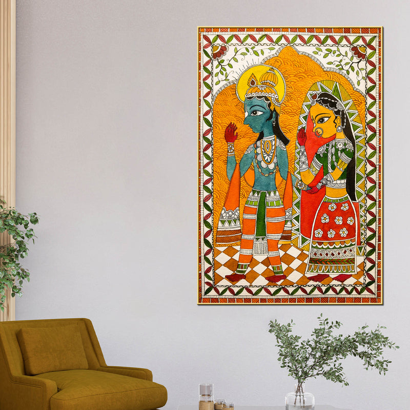 Handcrafted Style Madhubani Canvas Wall Painting for Home Decoration