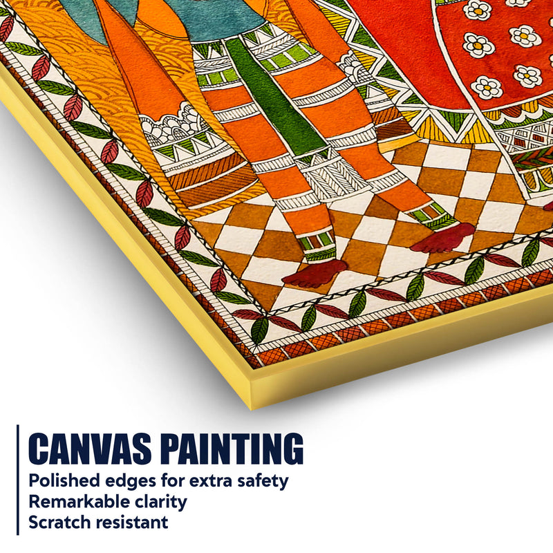 Handcrafted Style Madhubani Canvas Wall Painting for Home Decoration