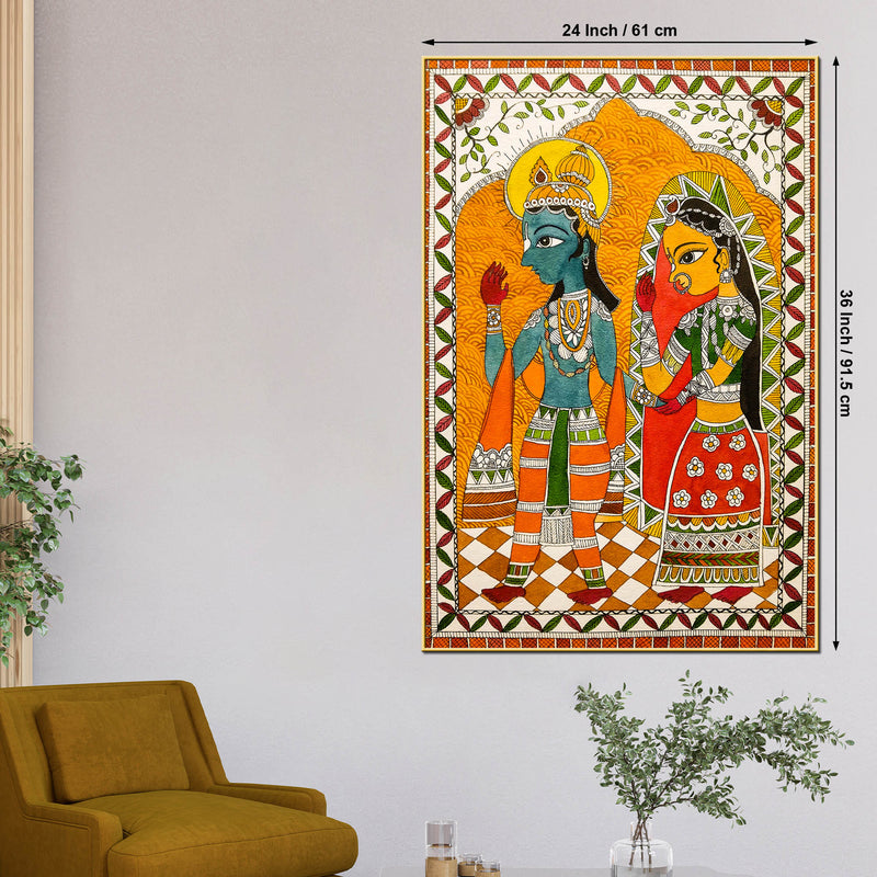 Handcrafted Style Madhubani Canvas Wall Painting for Home Decoration