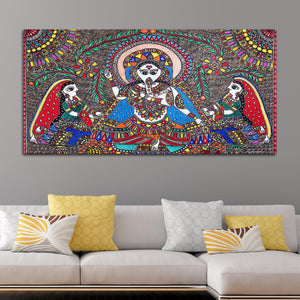 Handcrafted Style Madhubani Ganpati Canvas Wall Painting