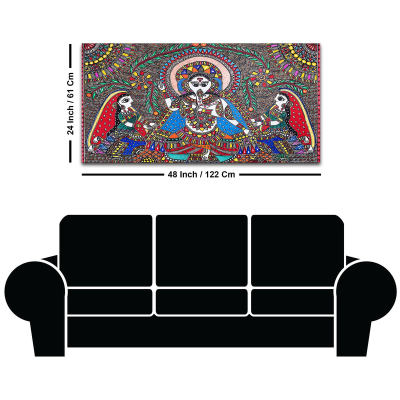 Handcrafted Style Madhubani Ganpati Canvas Wall Painting