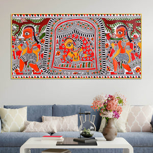 Handcrafted Style Madhubani Indian Art Canvas Painting