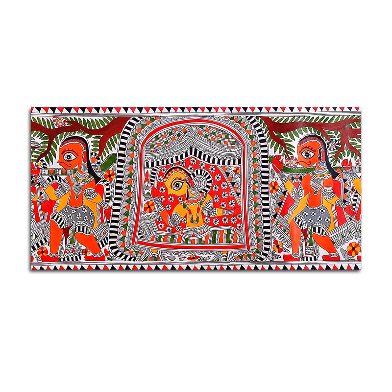 Handcrafted Style Madhubani Indian Art Canvas Painting
