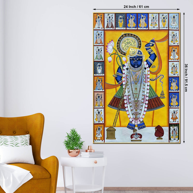 Handmade Style Shrinathji Devotional Pichwai Canvas Wall Painting