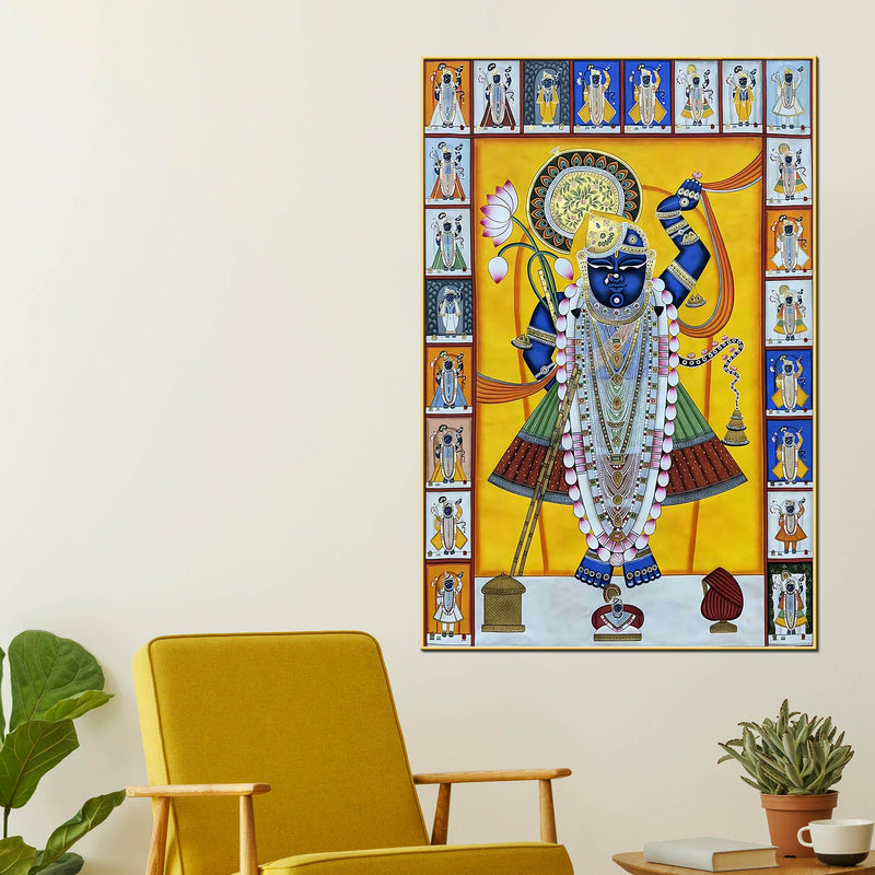 Handmade Style Shrinathji Devotional Pichwai Canvas Wall Painting