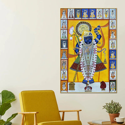 Handmade Style Shrinathji Devotional Pichwai Canvas Wall Painting