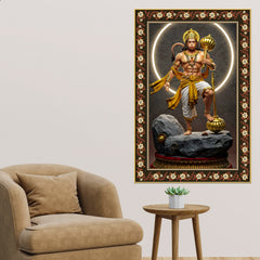 Hanuman Destroyer of illusions Floral Border Vertical Wall Painting