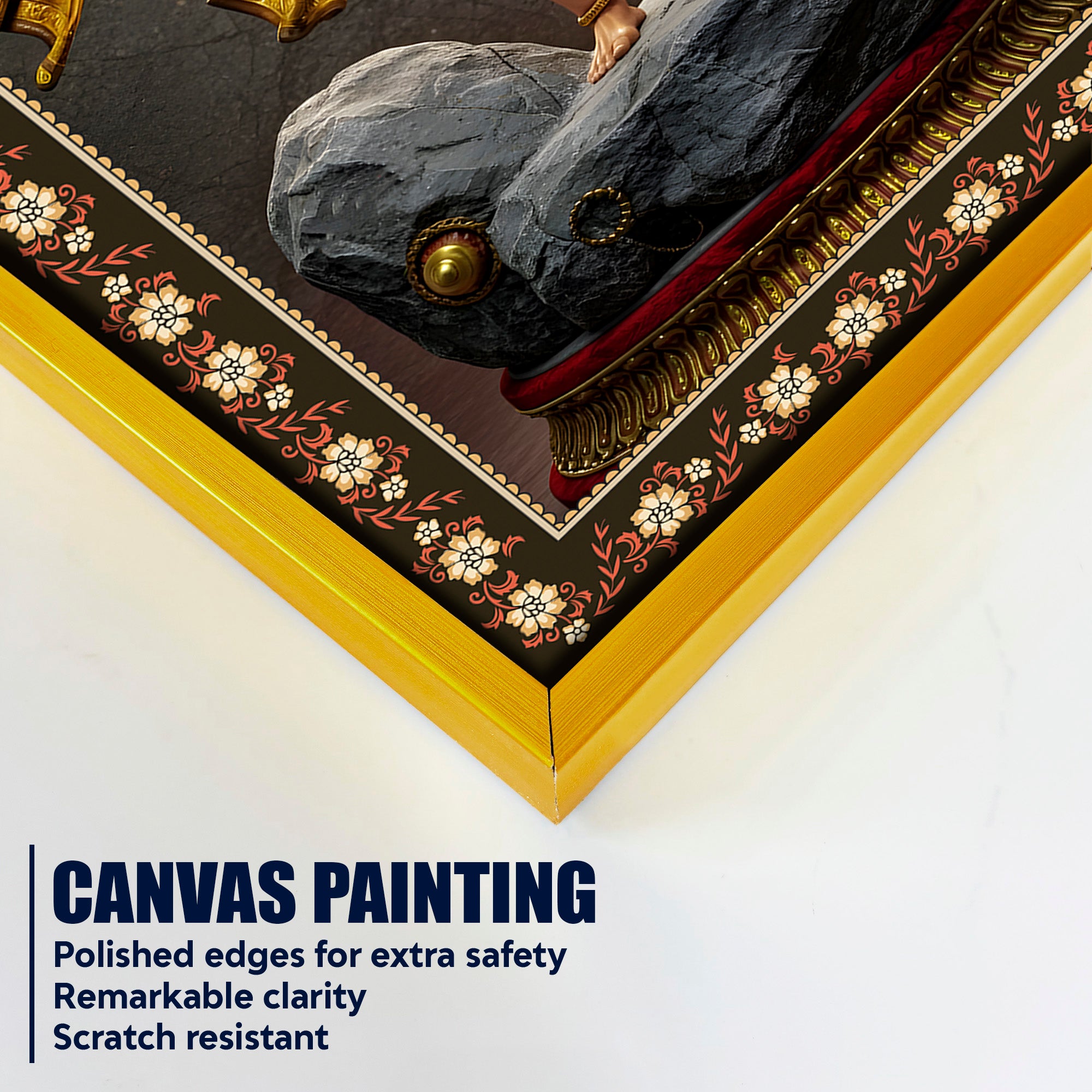 Hanuman Destroyer of illusions Floral Border Vertical Wall Painting