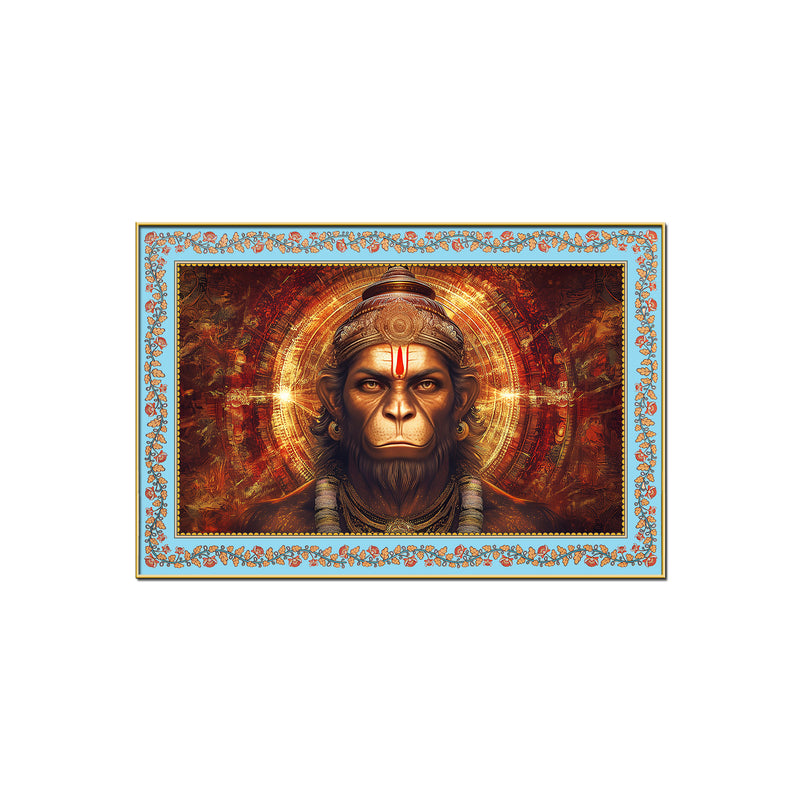 Hanuman Symbol of Strength Floral Border Canvas Wall Painting