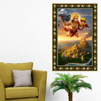 Hanuman with Sanjivani Hill Floral Border Vertical Wall Painting