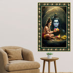 Hanuman Worship Shiva Floral Border Vertical Wall Painting