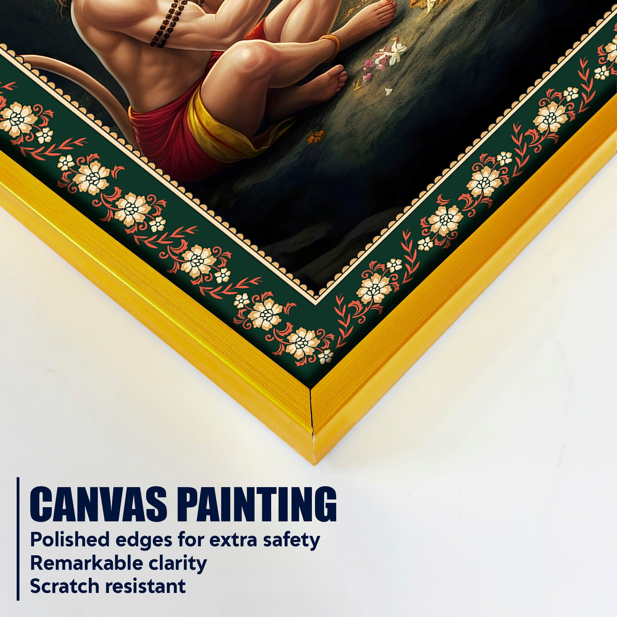 Hanuman Worship Shiva Floral Border Vertical Wall Painting