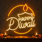 Happy Diwali Neon Sign with Diya for Home, Office & Shop Decoration