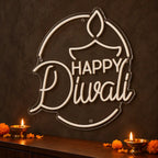 Happy Diwali Neon Sign with Diya for Home, Office & Shop Decoration