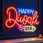 Happy Diwali Neon Wall Light with Firecracker for Home, Office & Shop Decoration
