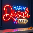 Happy Diwali Neon Wall Light with Firecracker for Home, Office & Shop Decoration
