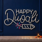 Happy Diwali Neon Wall Light with Firecracker for Home, Office & Shop Decoration