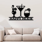 Happy Hour with Drinks Bar Sign Wall Metal Art Decor